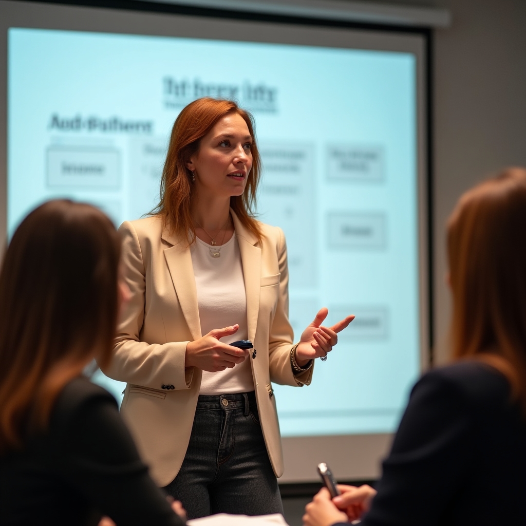 Facilitadora durante sesión de coaching de presentaciones