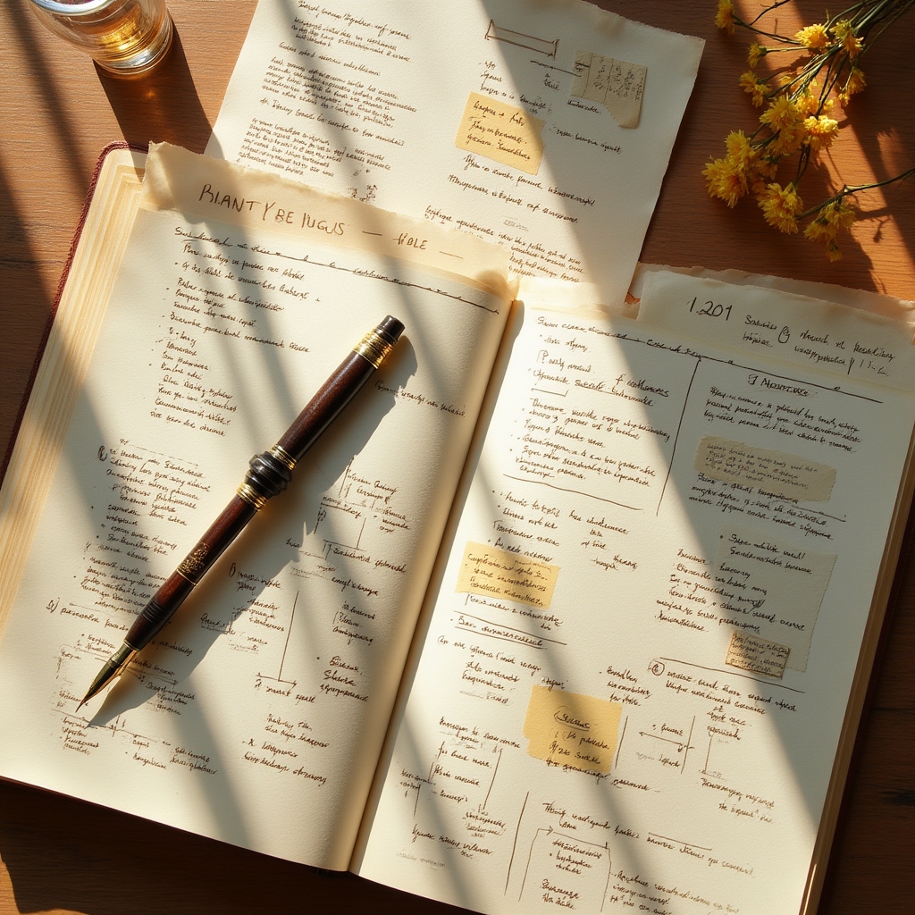 Notas de storytelling sobre mesa de trabajo