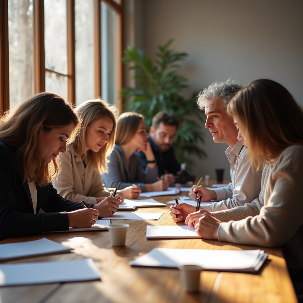 Participantes del taller escribiendo en grupo